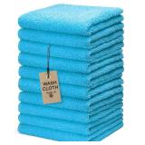 Textila Terry Wash Cloths  Pack of 10, Aqua Blue, 12x12 Inches  Soft, Absorbent and Multipurpose Cotton Washcloths for Face, Hand, Bath, Kitchen, Spa, Gym and Hotel Use