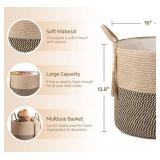 Mkono Woven Storage Basket Decorative Rope Basket Wooden Bead Decoration for Blankets,Toys,Clothes,Shoes,Plant Organizer Bin with Handles Living Room Home Decor, Yellow and Black, 16\ W × 13.8\inin