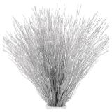 Lyrow 30 Pcs 17 Inch Christmas Glitter Curly Ting Ting Branches Sticks Stems Decorative Vase Filler Branches Artificial Curly Wispy Willow Twigs for Christmas Wreath Home Craft Decor (Silver)