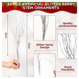 Lyrow 30 Pcs 17 Inch Christmas Glitter Curly Ting Ting Branches Sticks Stems Decorative Vase Filler Branches Artificial Curly Wispy Willow Twigs for Christmas Wreath Home Craft Decor (Silver)