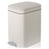 rejomiik Small Bathroom Trash Can with Lid Slim Soft Close Garbage Can Step Wastebasket Container Trash Bin for Office Bedroom Kitchen Living Room (1.9 Gallon Cream)