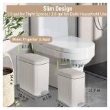 rejomiik Small Bathroom Trash Can with Lid Slim Soft Close Garbage Can Step Wastebasket Container Trash Bin for Office Bedroom Kitchen Living Room (1.9 Gallon Cream)