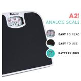 Adamson A21 Analog Scales for Body Weight - Up to 300 LB - New - Anti-Skid Rubber Surface + Large Numbers - Analog Bathroom Scale - Affordable - Durable with 20-Year Assurance - Black