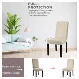 BOGUANG Waterproof Dining Chair Cover,Spandex Fabric Fit Stretch Chair Slipcover,Removable Washable Jacquard Parsons Chair Covers (Beige,Set of 4)