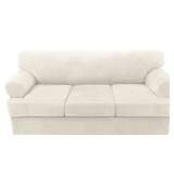 H.VERSAILTEX Sofa Cover 4 Piece T Cushion Sofa Slipcovers Couch Cover Furniture Protector Stretch T Cushion Sofa Covers for 3 Cushion Couch with 3 Individual T Cushion Covers, Ivory
