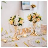 Gold Vases for Centerpieces, 10.2in Crystal Flower Arrangement Stand, Wedding Centerpieces for Tables, Tall Metal Flower Vase Holders for Wedding, Event, Reception, Birthday, Home Decor, 2 Pcs