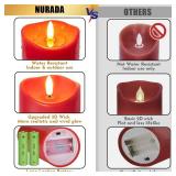 NURADA Outdoor Flameless Candles with Remote Timer - Waterproof Realistic Flickering LED Pillar Electric Battery Operated Fake Candle for Home Wedding Christmas Decor - 3 Pack Red(D3H468)