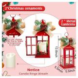 Baquler 2 Pcs Decorative Lantern Hanging with LED Candle Metal Vintage Christmas Candle Holder Xmas Ornament for Indoor Outdoor Porch Decor Holiday Party Tables Centerpieces (Red)