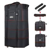 Expandable Large Capacity Travel Bag Oxford Cloth Duffel Bag with Wheels Lightweight Waterproof Travel Foldable Suitcase(Black)