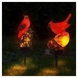 Capoda 2 Pack Solar Lights Decorative Garden Outdoor , Red Cardinal Bird Stakes for Pathway Yard Lawn, Waterproof Resin Figurine Memorial Sympathy Gifts for Mom Women, Cemetery Grave Decorations
