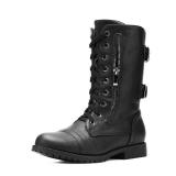 DREAM PAIRS Womenfts Combat Boots, Mid Calf Built-in Wallet Pocket Lace up Military Ankle Booties,Size 9,Classic Black,TERRAN