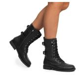 DREAM PAIRS Womenfts Combat Boots, Mid Calf Built-in Wallet Pocket Lace up Military Ankle Booties,Size 9,Classic Black,TERRAN