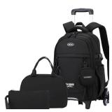 ZHANAO Boys Rolling Backpack Classic Trolley Bookbags for Kids Multiple Pockets Backpack with Wheels Schoolbag for Students