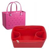 Lckaey Rubber Beach Bag Organizer Compatible with Bo Bag Tote,Divider Pouch for Bo Bags Accessories Felt Insert3018red-L