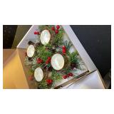 Christmas Candle Ring, 4 Pcs Votive Candle with Red Berry Pinecone, Xmas Ring Candle for Table Centerpiece Decoration Wedding Holiday,Gold