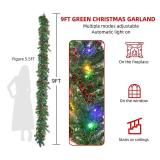 Christmas Garland with Lights 9FT, Lighted Christmas Garland Battery Powered 8 Lighting Modes, 50 LED Lights Garland, Red Berry, Christmas Pine Cone, for Stairs, Front Door, Christmas Decor