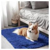 OLANLY 2x3 Machine Washable Small Bedside Rug, Soft Fluffy Shaggy Entryway Throw Rugs for Bedroom, Living Room, Indoor Floor Carpet for Kids Girls Boys, Nursery Rooms, Home Decor Aesthetic, Navy Blue