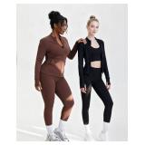 UOUA Two Piece Outfits Women Tracksuit Sets Long Sleeve Zip Up Jacket and Leggings for Gym Workout Set Black XL