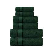 CRAFTBERRY Luxury Bath Towels Set -100percent Cotton- 2 Bath, 2 Hand and 2 Washcloths- Large, Thick, Fluffy, Absorbent, Quick Dry, Soft and Plush - 6 Piece Luxury Bathroom Towels - Dark GreenForest Gr