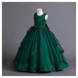 Girls Christmas Dresses: Flower Girls Sleeveless Floral Lace Tulle Princess Puffy Bridesmaid Wedding Party Pageant Birthday Maxi Formal Prom Evening Ball Gown for Kids Emerald Green 10-11 Years