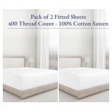 California Design Den 2 Full Fitted Sheets, 400 Thread Count 100percent Cotton Sateen, Deep Pocket Full Elastic Fitted Sheets That Stay Tight (Bright White)