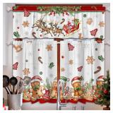 cusugbaso Christmas Kitchen Curtains Valances Set 3 PCS, Gingerbread Man Xmas Kitchen Decor for Bahtroom, Laundry Short Curtains 54\ w x 36\in L and 27\in w x 36Lin