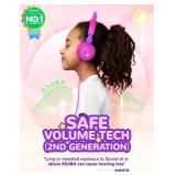 iClever Kids Headphones Cat Ear, LED Light Up, 85dBA Safe Volume, Stereo Sound Toddler Headphones for Travel School, Foldable 3.5mm Wired Kids Headphone for iPad Tablets, Meow Lollipop-Hot Pink