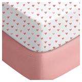 Yoofoss Pack and Play Sheets Fitted, Mini Crib Sheets 2-Pack for Pack N Play Mattress, Stretchy Playard Sheet, Soft and Breathable Pink+Love