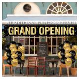Charniol Large Grand Opening Banner 30 Pieces Latex Balloons Decorations 12 Inch 18 x 118 Retail Store Shop Business Restaurant Banners Flag (Black, Gold)