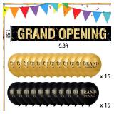 Charniol Large Grand Opening Banner 30 Pieces Latex Balloons Decorations 12 Inch 18 x 118 Retail Store Shop Business Restaurant Banners Flag (Black, Gold)