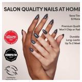 Glamnetic Press On Nails - Ash Gray | Opaque Muted Smoke Gray Short Almond Fake Nails, Salon Quality | 15 Sizes - 30 Nail Kit