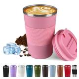 SPLMIFA Vacuum-Insulated Stainless Steel Travel Coffee Mug, Leak-Proof Reusable Coffee Cup with Lid - Keep Hot and Cold Drinks for Hours, Durable Thermos Tumbler for Men and Women (3rd-Pink, 17OZ)