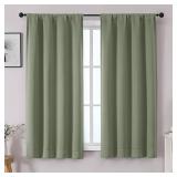 OWENIE Sally Blackout Curtains for Bedroom 63 Inch Length 2 Panels Set, Solid Thermal Insulated Room Darkening Rod Pocket Privacy Window Treatment Curtains Drapes, W40 x L63 Inch, Sage Green