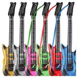 Bedwina Inflatable Guitars - (pack Of 6) 36-inch Colorful Blow Up Guitar With Strap, Party Favors, DJ-props, Photo-booth, Birthdays, Rock Star, Rock And Roll Party Decorations, 80s 90s Party Supplies