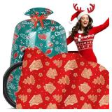 DecorWoo 2Pcs Extra Large Christmas Gift Bags, Jumbo 70\ x 40\in Giant Xmas Gift Bags with Tags and Ribbon Ties for Oversized Xmas Holiday Presents Bicycle, Bike and Dollsin