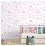 CHIHUT Watercolor Pink Rainbow Peel and Stick Wallpaper Boho Cute Rainbow Contact Paper for Cabinets Walls 17.7x100 Kids Self Adhesive Removable Wallpaper Mural for Nursery Girls Room Playroom
