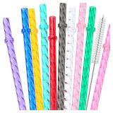 10 Pack Swirl Straws for Starbucks Tumbler, Reusable 11\ Long Hard Plastic Shiny Crystal Tumbler Replacement Drinking Straws For 16 OZ 20 OZ 30 OZ Stanley, Yeti Tumblers With Cleaning Brushin