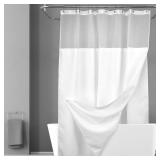 NandY HOME Waffle Weave Shower Curtain with Snap-in Fabric Liner Set, 12 White Hooks Included - Hotel Style, Waterproof and Washable, Heavyweight Fabric and Mesh Top Window - 71x72, White