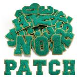 Quorineo 36 Pcs Self Adhesive Chenille Letter Number Patches Set, 2.2 in Iron on Numbers Varsity Letter Patches Stick on Clothes Backpacks Hats Team Uniform(Green)