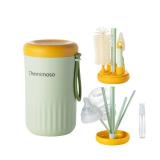 Chemimoso Travel Silicone Baby Bottle Cleaner Brush Set, Foldable Baby Bottle Drying Rack, Essential Cleaning Set for Outdoor Travel, Orange and Green
