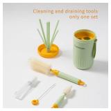 Chemimoso Travel Silicone Baby Bottle Cleaner Brush Set, Foldable Baby Bottle Drying Rack, Essential Cleaning Set for Outdoor Travel, Orange and Green