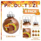 Thanksgiving Decorations Ball Ornaments, 6 Pcs 2.36 Inch Shatterproof Glitter Turkey Thanksgiving Ball Ornaments Hanging Baubles for Tree Fall Harvest Friendsgiving Farmhouse Home Holiday Party Decor