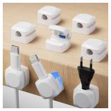 Rotatable Cord Organizer, Enhanced Spring Cable Clips, Strong Adhesive Cable Management, Desk Cord Holder for Nightstand, Office Accessories and Car (8*White)