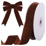 Tsorode 10 Yards Brown Velvet Ribbon 1 Inch for Christmas Tree,Velvet Christmas Ribbon for Gift Wrapping Crafts Bow Wreath Holiday Decorations (Brown)