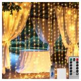 Brightown 300 LED Curtain Lights, 9.8 FT Plug in Fairy Lights for Bedroom, 8 Lighting Modes, Christmas Hanging Lights for Window Backdrop Wall Wedding Party Birthday Christmas Decoration, Warm White