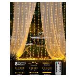 Brightown 300 LED Curtain Lights, 9.8 FT Plug in Fairy Lights for Bedroom, 8 Lighting Modes, Christmas Hanging Lights for Window Backdrop Wall Wedding Party Birthday Christmas Decoration, Warm White