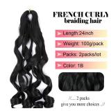 WIPPORYA French Curly Braiding Hair 24 Inch 2 Packs Black Loose Wave Bouncy Crochet Hair Pre Stretched 100gpack Yaki Curly Braiding Hair for Black Women Hair Extensions ((Pack of 2),24inch,1B)