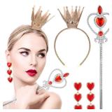 Liliful 3 Pcs Halloween Queen Hearts Costume Accessories for Women Crown Headband Scepter Wand Earring(Classic)