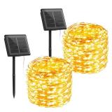 Brightown Solar String Lights, 2 Packs Total 66Ft 200 LED Solar Fairy Lights with 8 Modes, Waterproof Solar Lights for Outside Patio Yard Tree Wedding Christmas(Warm White)