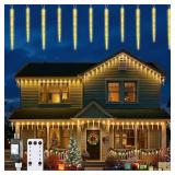 Brightown Icicle Lights Outdoor with Remote, 20ft 20 Tubes 100 LED Ice Shape String Lights, Connectable Hanging Christmas Decoration Lights for Tree Patio Roof Holiday Decor, Warm White